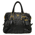 Prada Handbag Gather Bag Black Leather