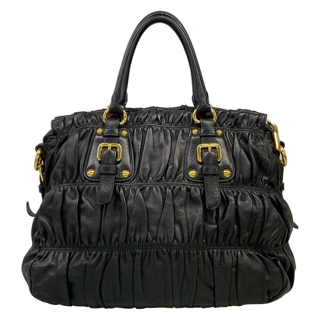 Prada Handbag Gather Bag Black Leather — view 3