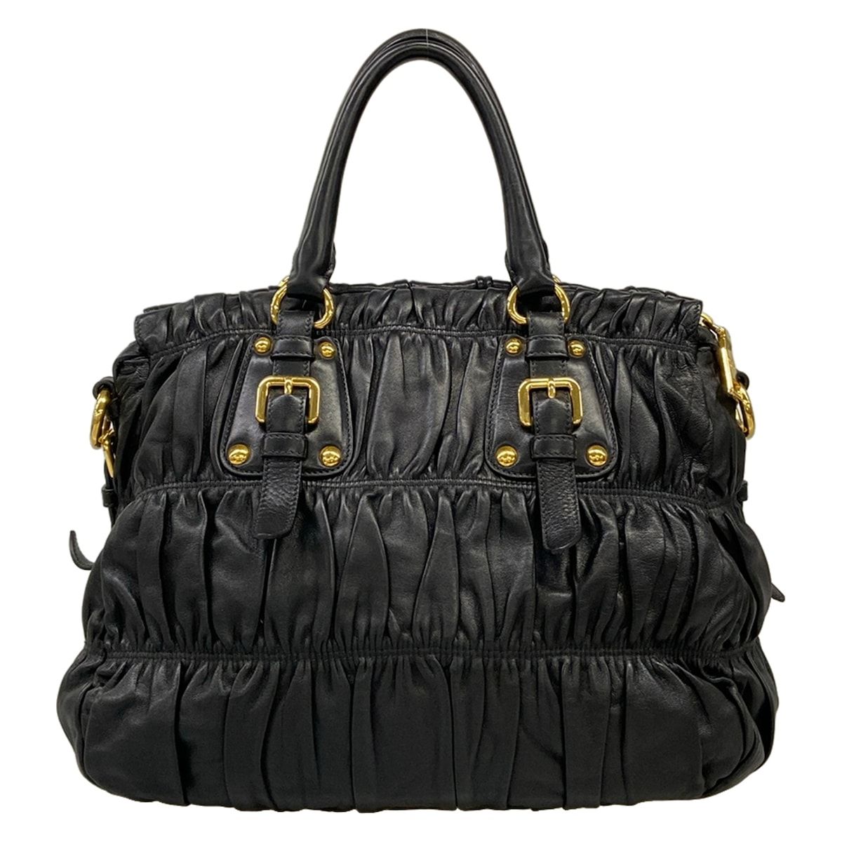 Prada Handbag Gather Bag Black Leather — view 3