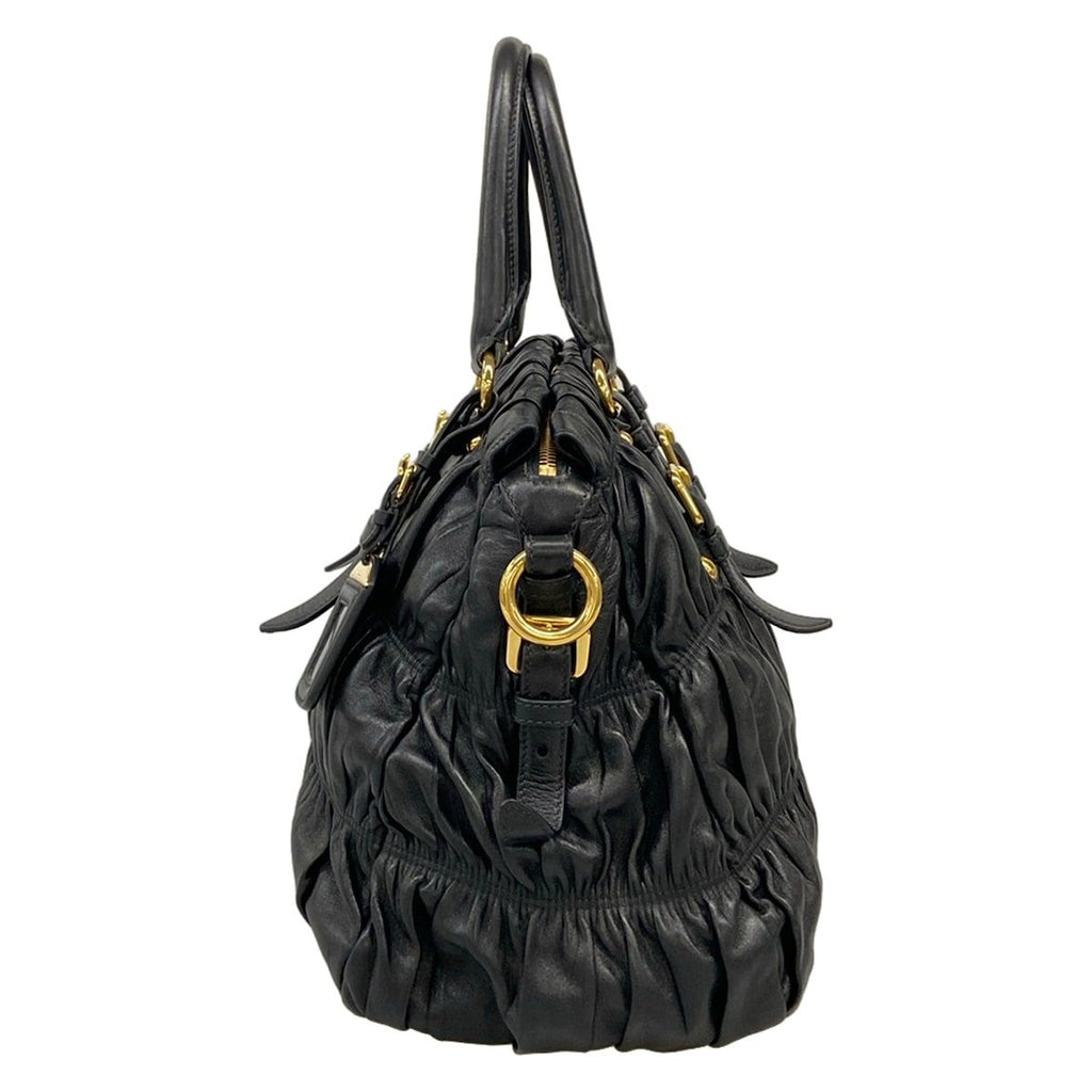 Prada Handbag Gather Bag Black Leather — view 4