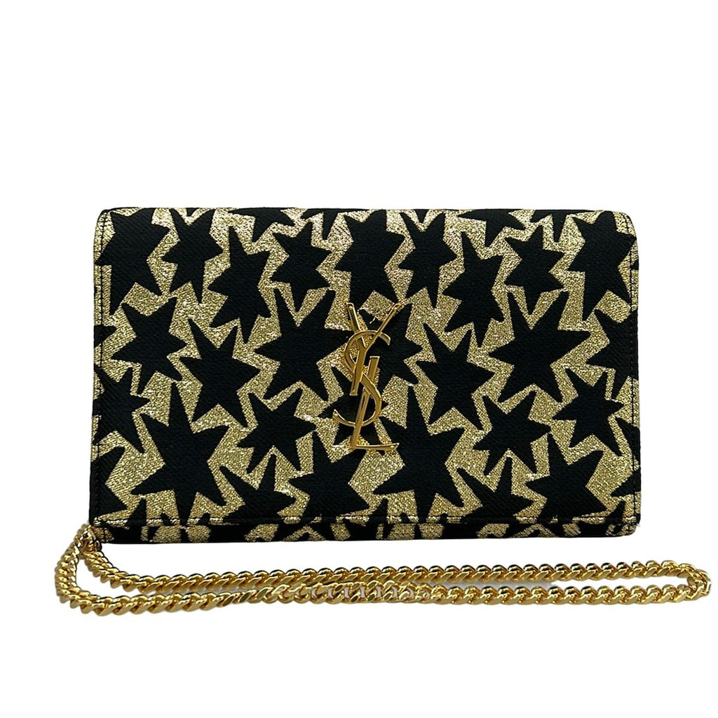 Saint Laurent Paris Wallet Black Gold Chain Strap Removable Star Pattern Leather