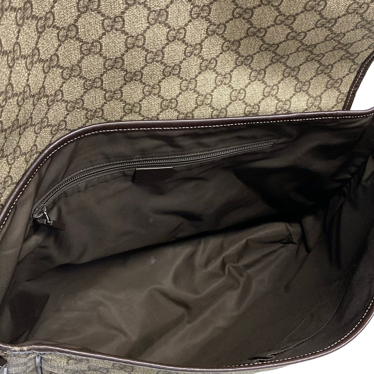 Gucci Shoulder Bag Interlocking GG Supreme Beige Ebony Dark Brown Leather — view 7