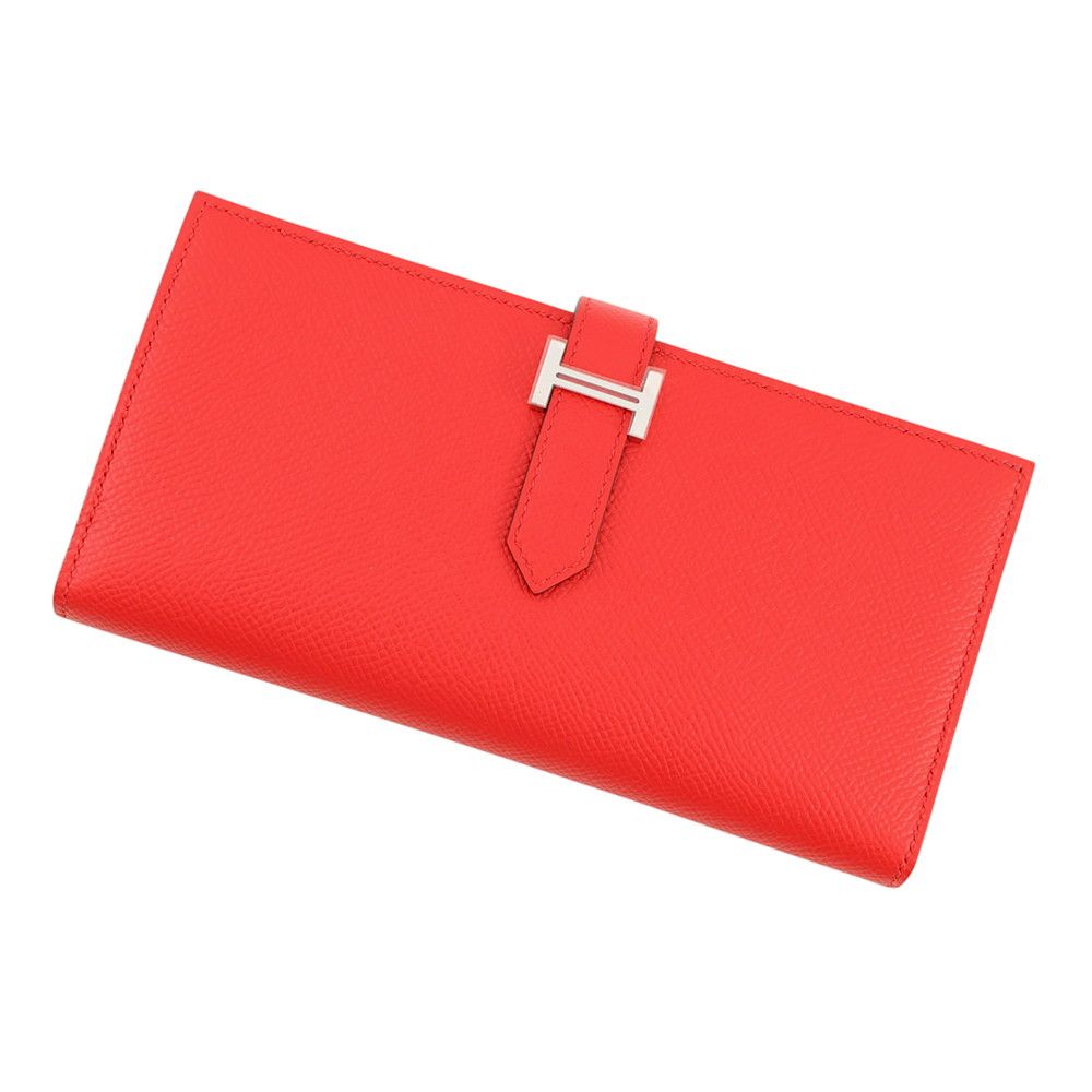 Hermes Wallet Bearn Souffle Depth Yes Rouge Tomato Silver Epsom