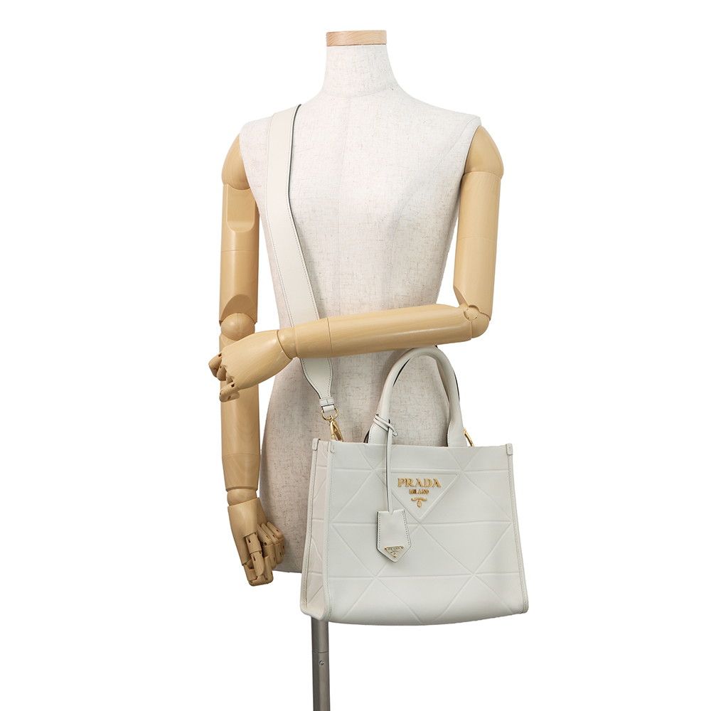 Prada Handbag Symbol Topstitch Small Leather 2-Way White — view 5