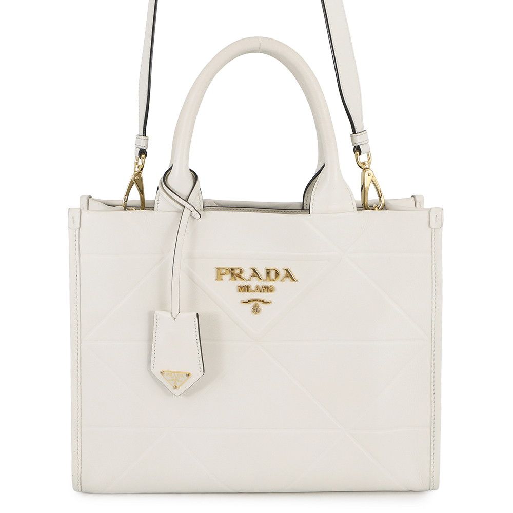 Prada Handbag Symbol Topstitch Small Leather 2-Way White