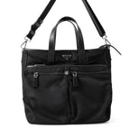 Prada Tote Business Nylon Leather 2-Way Shoulder Bag Black