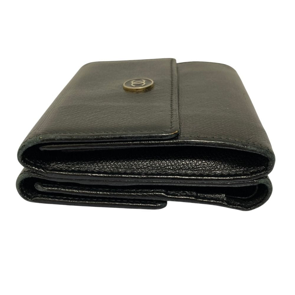 Chanel CC Logo Button Leather Compact Wallet Trifold Black — view 3