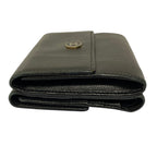 Chanel CC Logo Button Leather Compact Wallet Trifold Black — view 3