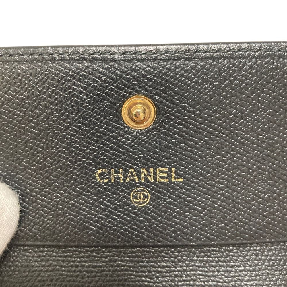 Chanel CC Logo Button Leather Compact Wallet Trifold Black — view 9
