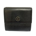 Chanel CC Logo Button Leather Compact Wallet Trifold Black