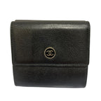 Chanel CC Logo Button Leather Compact Wallet Trifold Black