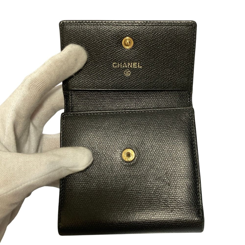 Chanel CC Logo Button Leather Compact Wallet Trifold Black — view 6