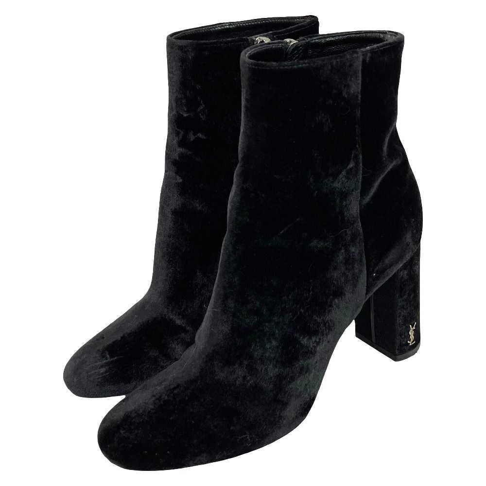 Saint Laurent Paris Cassandra Logo Side Zip Velvet Short Boots