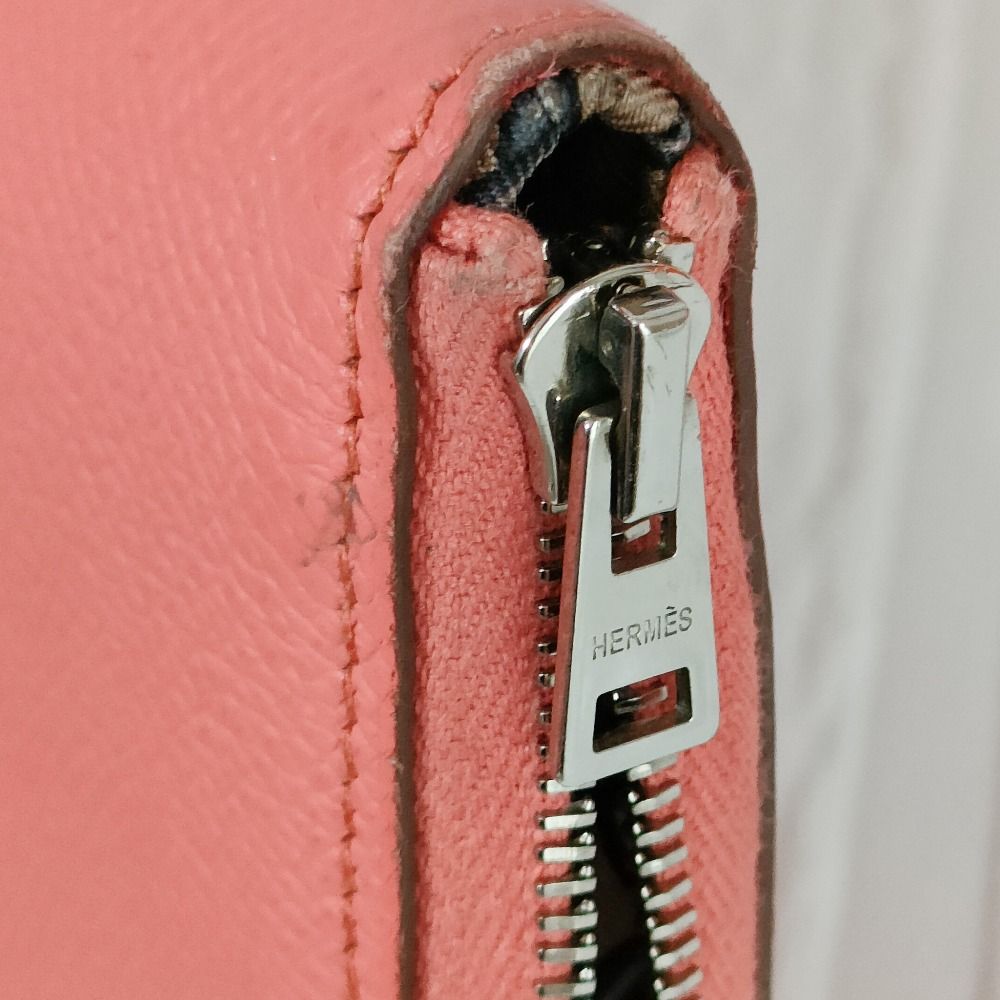 Hermes Leather Silk in Azap Zip Around Wallet Pink — view 7