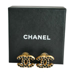 Chanel CC Logo Black Rhinestone Clip Earrings Gold — view 8