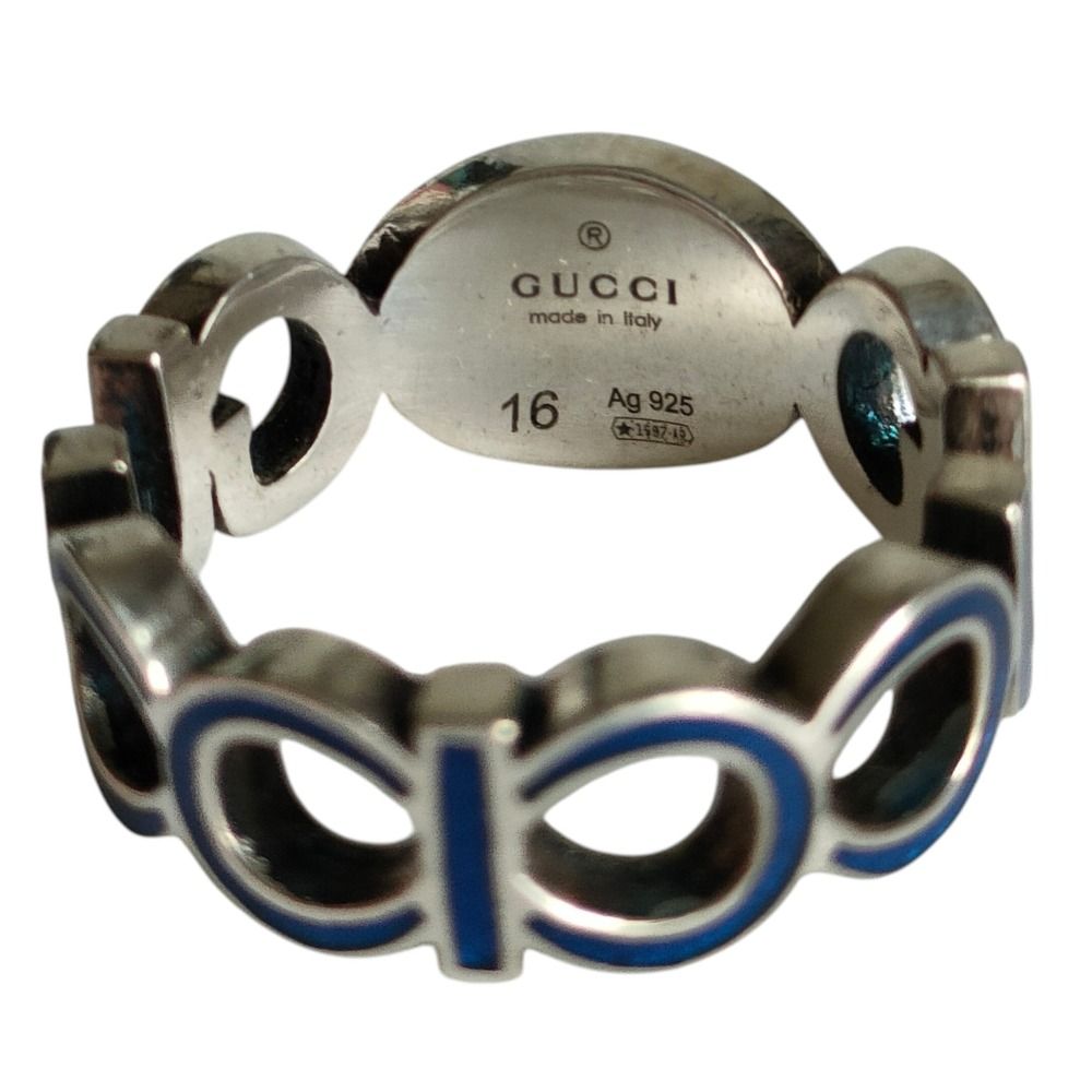 Gucci 925 Interlocking GG Logo Silver Ring Blue — view 5