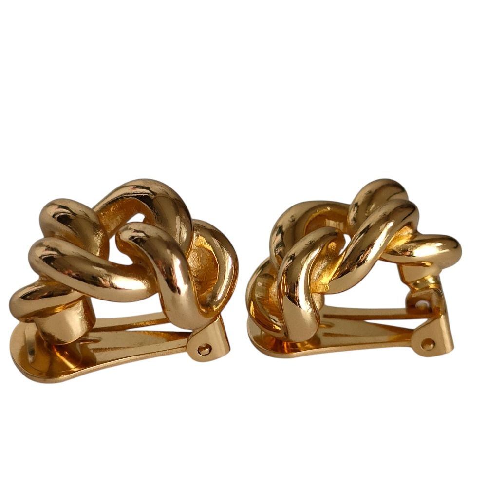 Dior Chain Motif Clip Earrings Gold — view 3