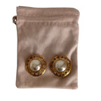 Chanel 25 CC Logo Metal Faux Pearl Clip Earrings Gold Plated — view 6