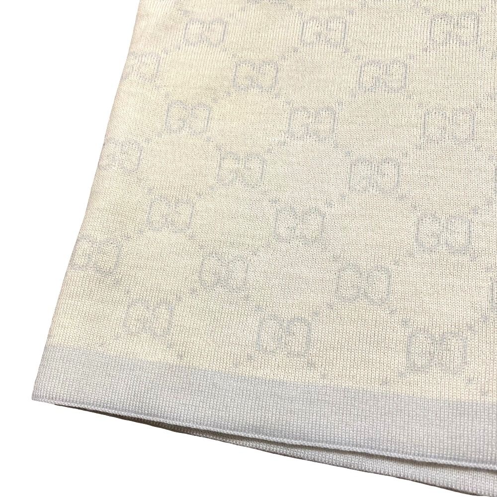 Gucci GG Pattern Wool Knit Scarf Light Blue Beige — view 4