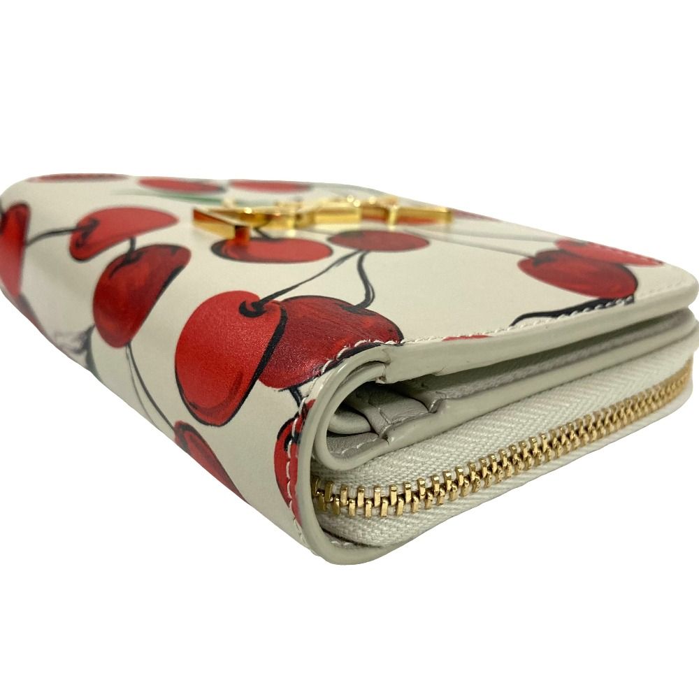 Saint Laurent Paris Cassandra Logo Cherry Compact Wallet Light Gray — view 8