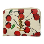 Saint Laurent Paris Cassandra Logo Cherry Compact Wallet Light Gray
