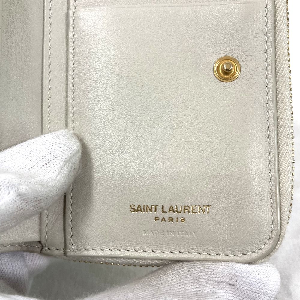 Saint Laurent Paris Cassandra Logo Cherry Compact Wallet Light Gray — view 9