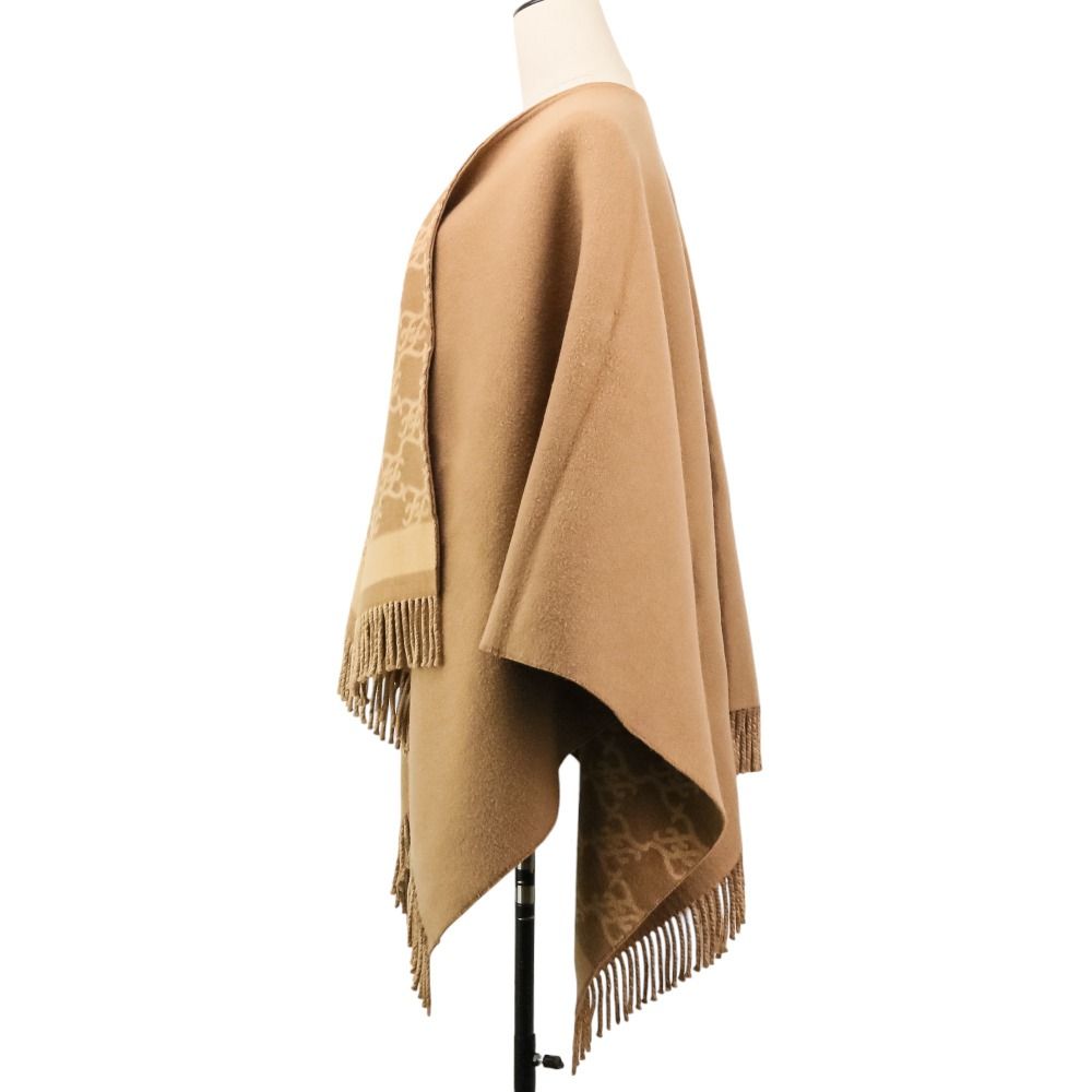 Fendi Cashmere Blend Logo Calligraphy Reversible Cape Shawl Beige Scarf — view 4