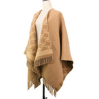 Fendi Cashmere Blend Logo Calligraphy Reversible Cape Shawl Beige Scarf — view 3