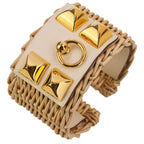 Hermes Collier de Chien Meadle Picnic Bangle Bracelet Beige Gold