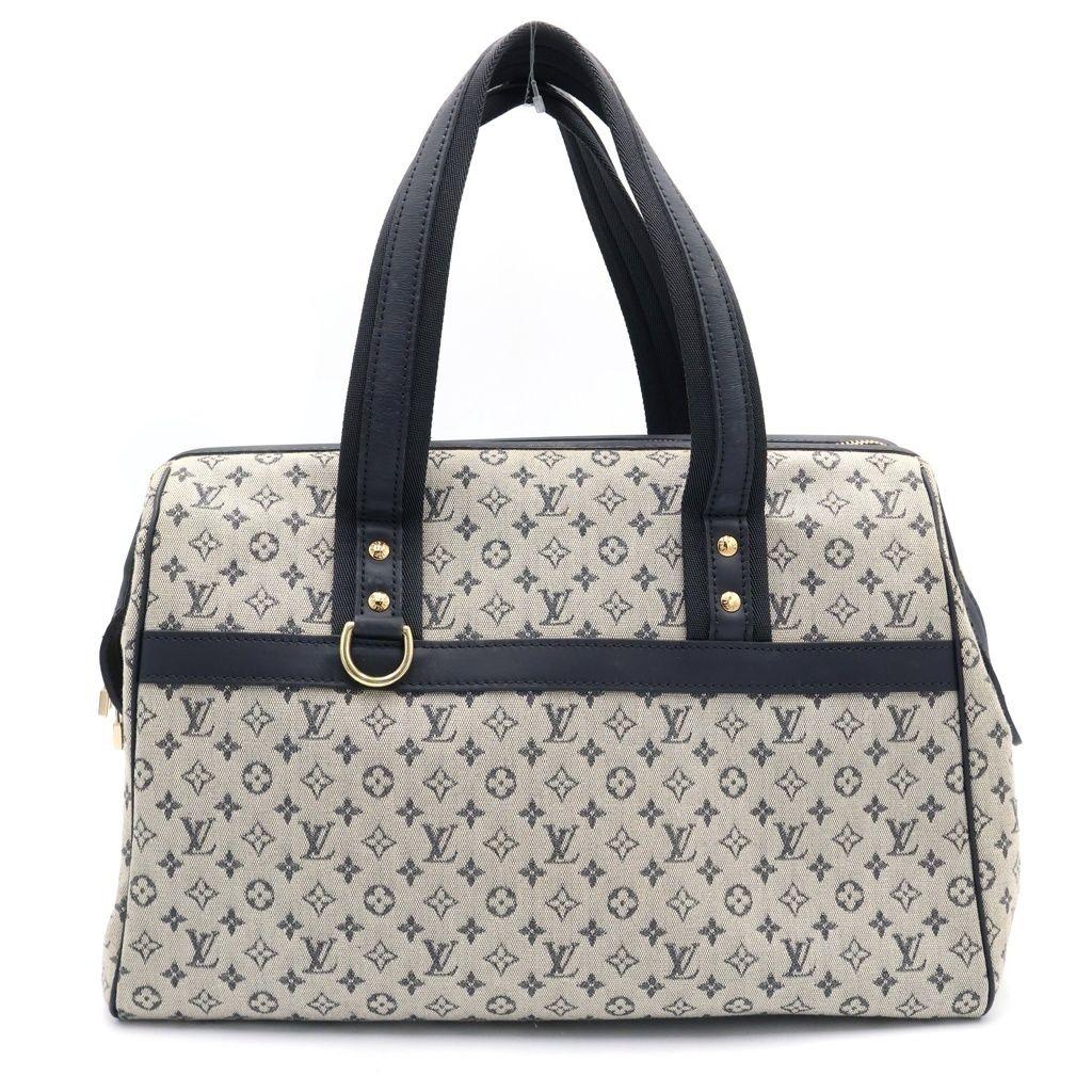 Louis Vuitton Monogram Mini Josephine GM Boston Bag Navy Beige Leather Canvas