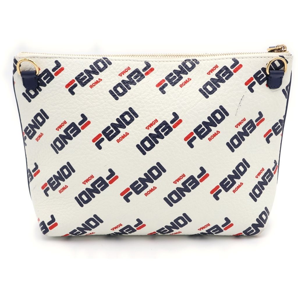 Fendi Fila All Logo Leather Pouch Back White — view 2