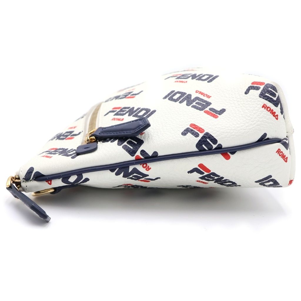 Fendi Fila All Logo Leather Pouch Back White — view 3