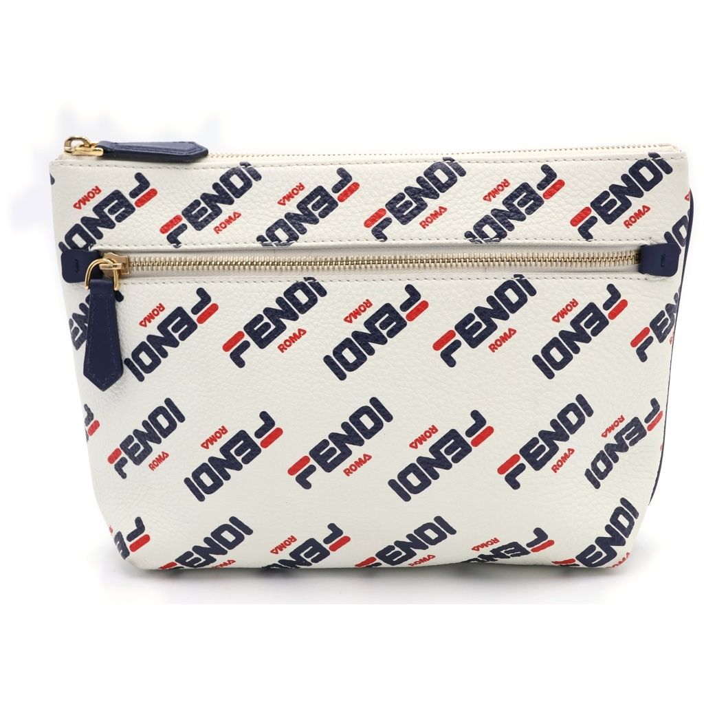 Fendi Fila All Logo Leather Pouch Back White