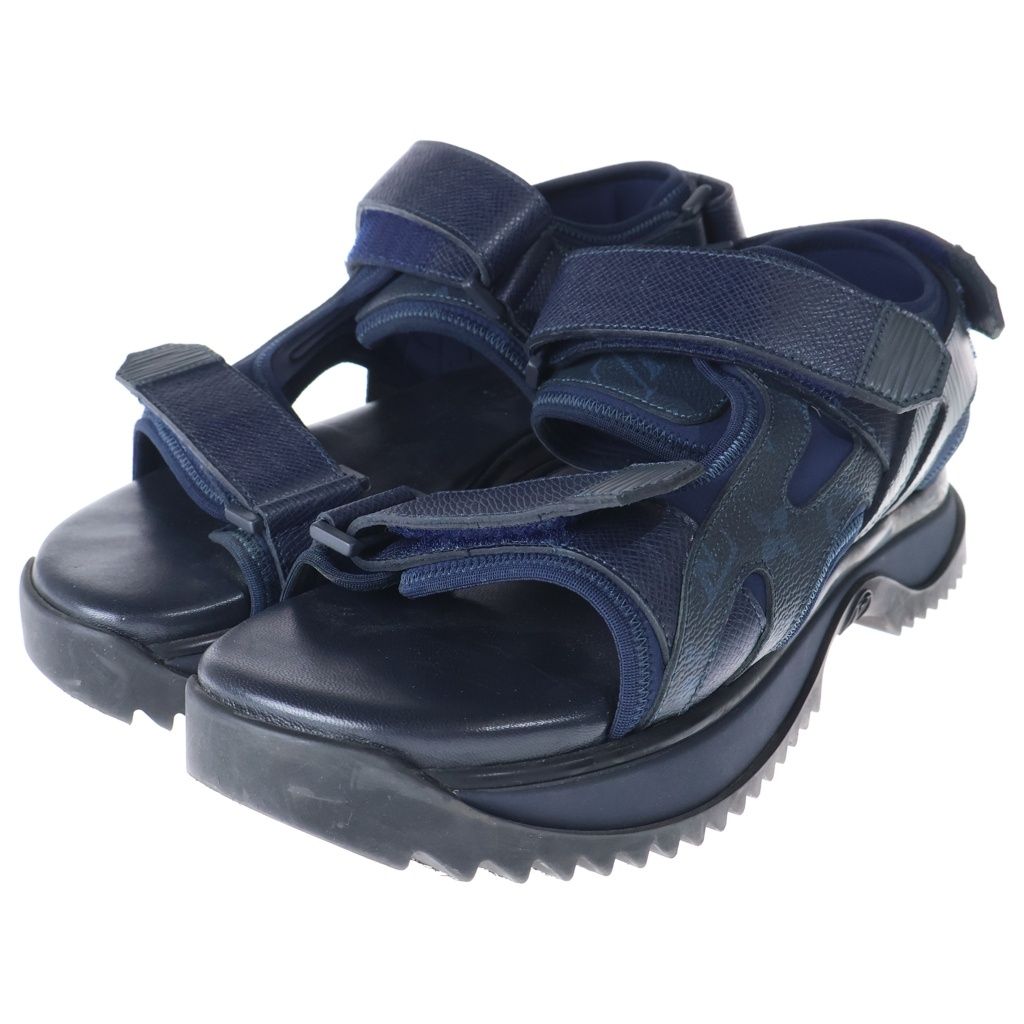 Louis Vuitton Monogram Velcro Strap Sandals Shoes Navy — view 2