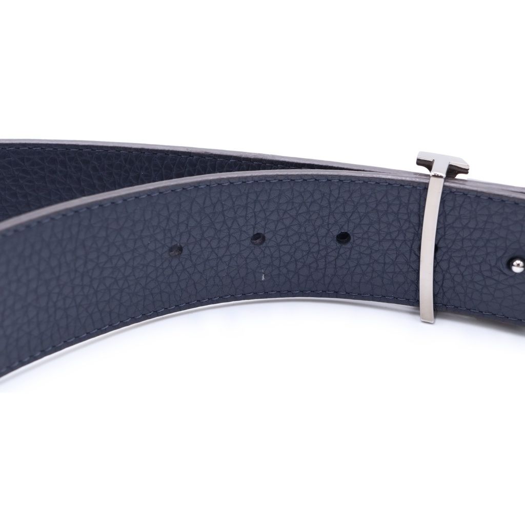 Louis Vuitton LV Tilt Reverse Leather Belt Navy Brown 95 38 Silver — view 6