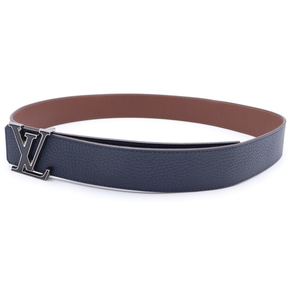 Louis Vuitton LV Tilt Reverse Leather Belt Navy Brown 95 38 Silver — view 4