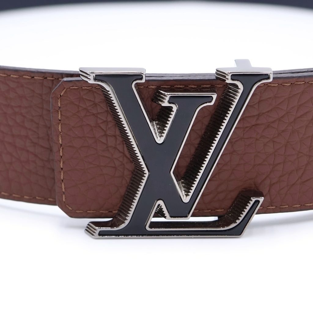 Louis Vuitton LV Tilt Reverse Leather Belt Navy Brown 95 38 Silver — view 5