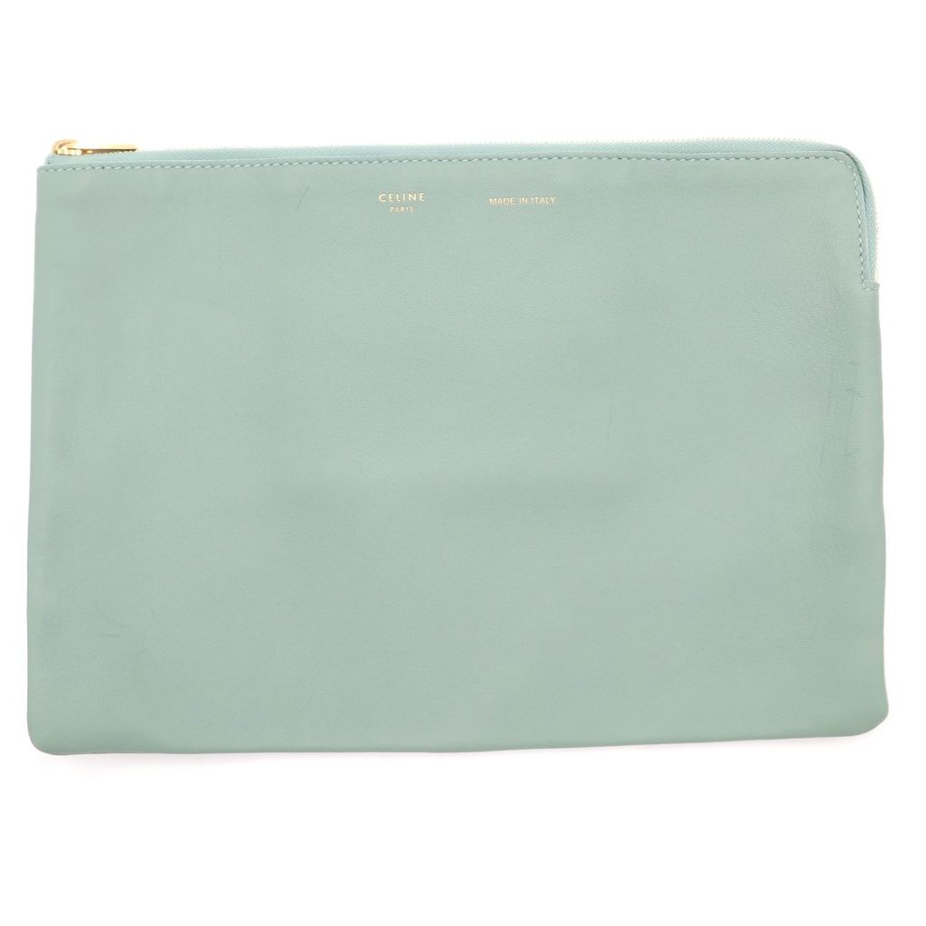 Celine Solo Clutch Light Green Leather Gold