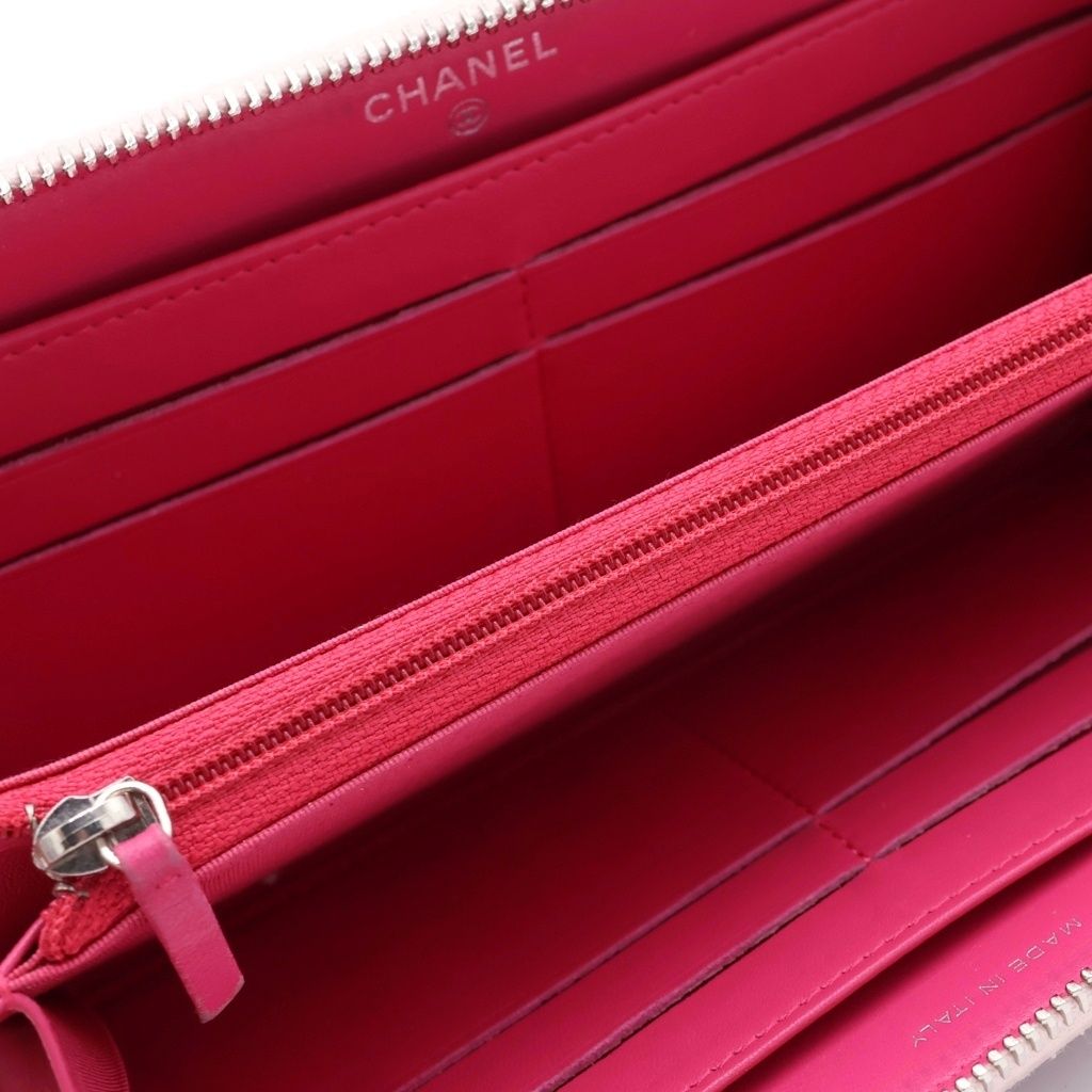 Chanel Camellia Zip Around Wallet Card Case Light Pink Lambskin Silver — view 4