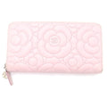 Chanel Camellia Zip Around Wallet Card Case Light Pink Lambskin Silver