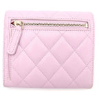 Chanel Quilted Bifold Wallet Compact Coin Case Light Pink Caviar Leather Gold — view 2