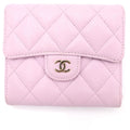 Chanel Quilted Bifold Wallet Compact Coin Case Light Pink Caviar Leather Gold