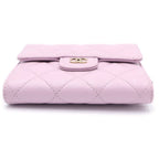 Chanel Quilted Bifold Wallet Compact Coin Case Light Pink Caviar Leather Gold — view 6