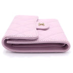 Chanel Quilted Bifold Wallet Compact Coin Case Light Pink Caviar Leather Gold — view 3