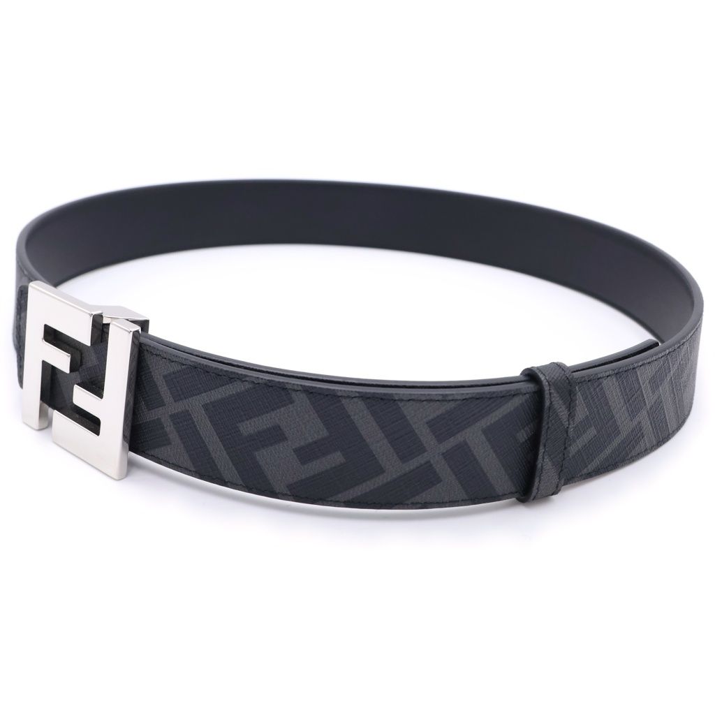 Fendi FF Square Reversible Belt Black Leather Silver