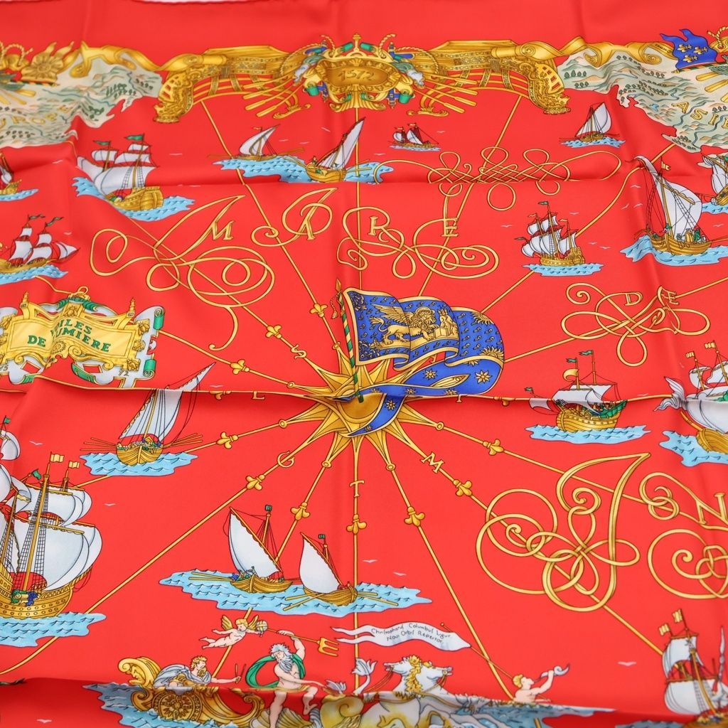 Hermes Carre 90 Voiles de Lumiere Sailing Ship of Light Red Silk Scarf — view 3