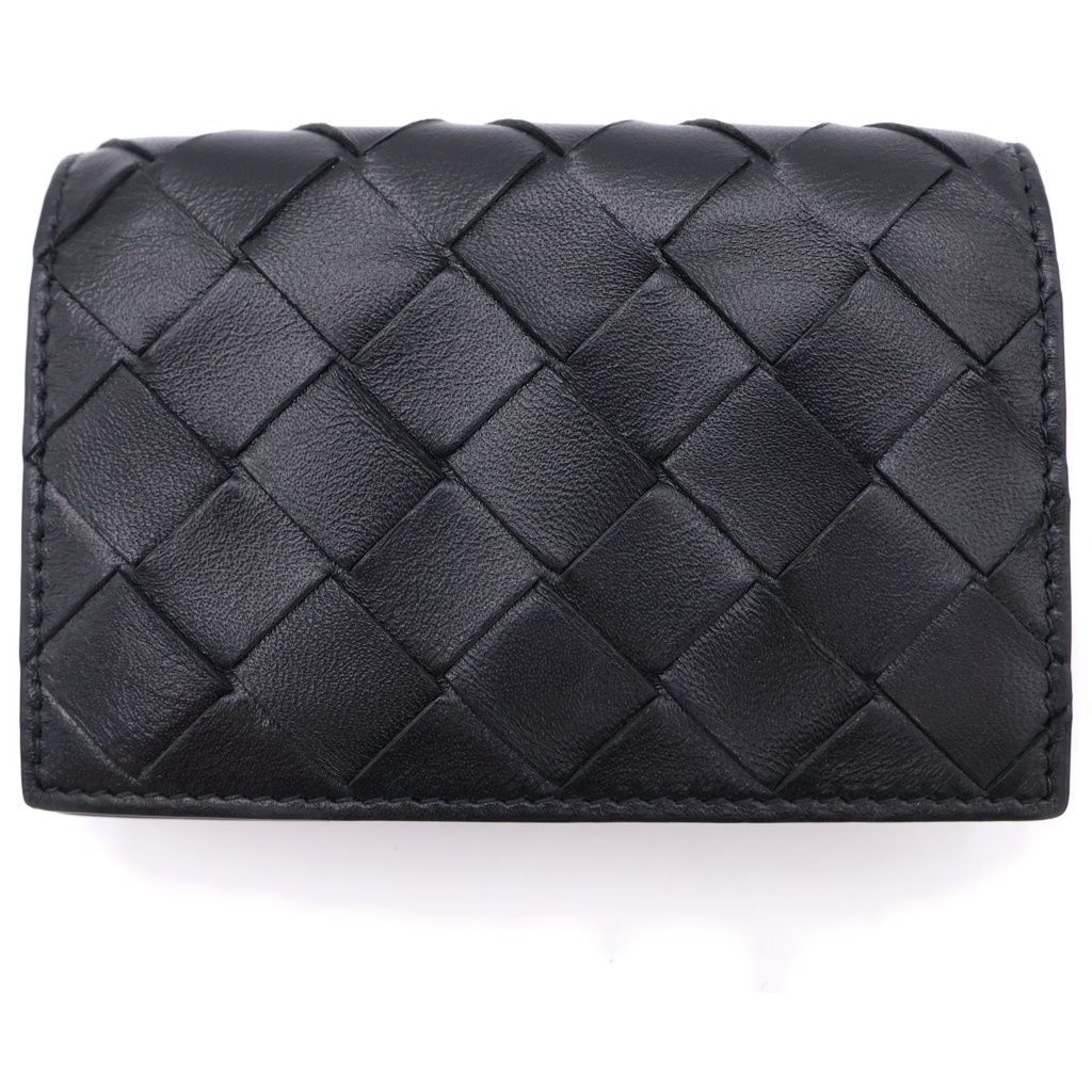 Bottega Veneta Intrecciato Bifold Card Case Business Holder Wallet Black Leather