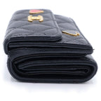 Chanel CC Logo Spade Heart Charm Trifold Wallet Compact Coin Case Black Caviar — view 3