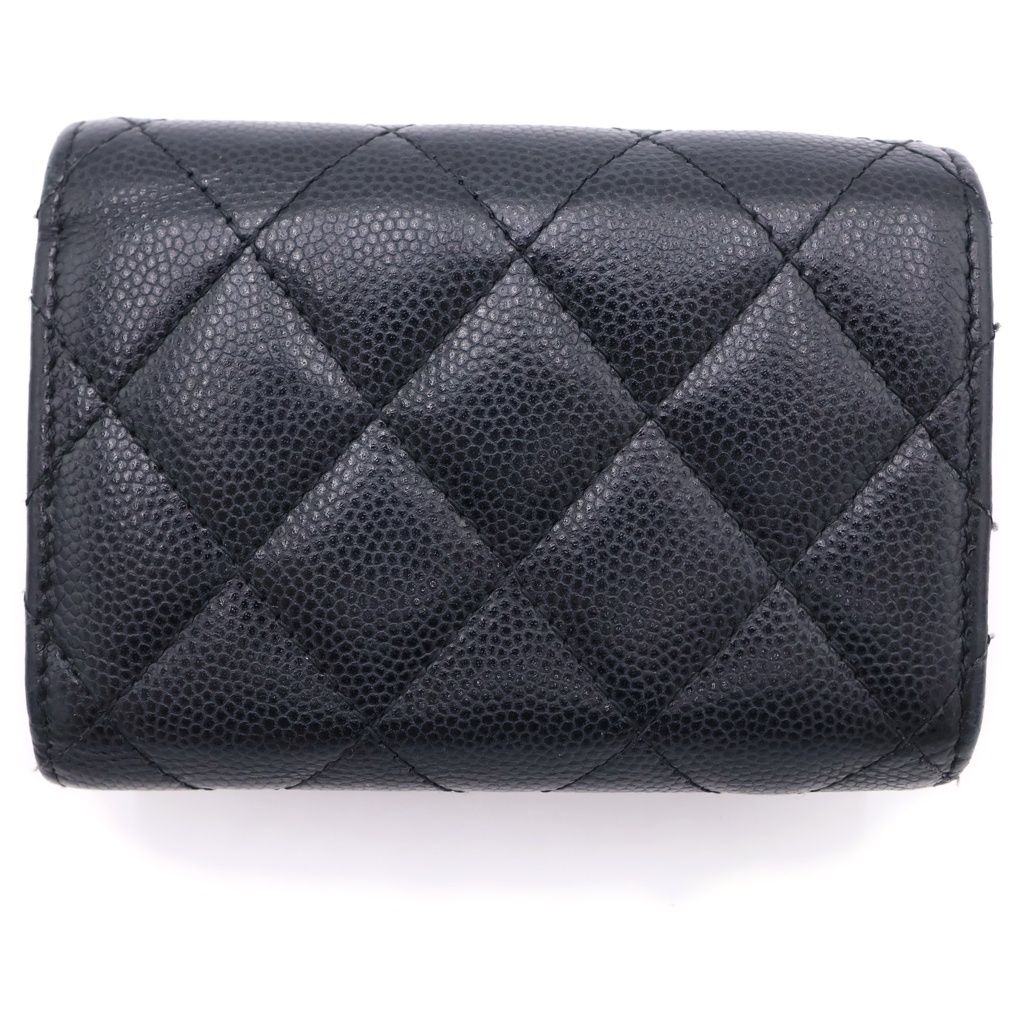 Chanel CC Logo Spade Heart Charm Trifold Wallet Compact Coin Case Black Caviar — view 2