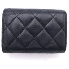 Chanel CC Logo Spade Heart Charm Trifold Wallet Compact Coin Case Black Caviar — view 2